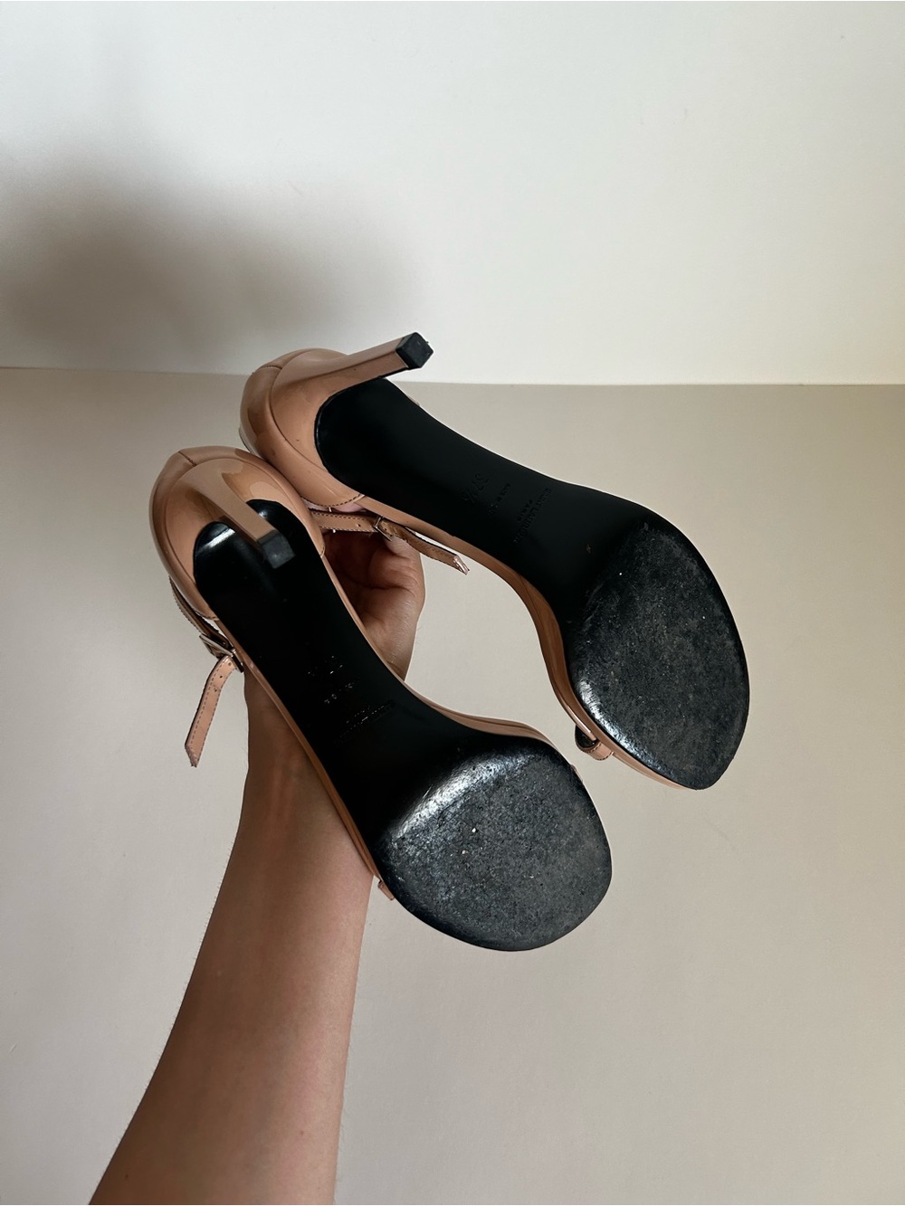 Saint Laurent Nude Patent Leather Ankle-Strap Stiletto Sandals - Picture 4 of 4